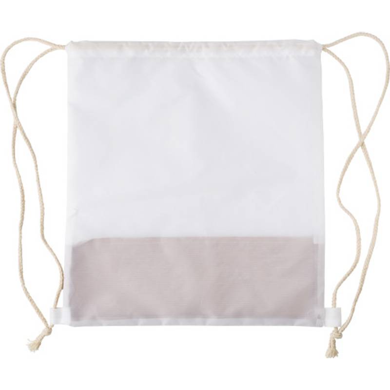 Batoh z RPET a korku so sťahovacou šnúrkou, biela / hnedá Batoh z RPET a korku so sťahovacou šnúrkou, biela / hnedá