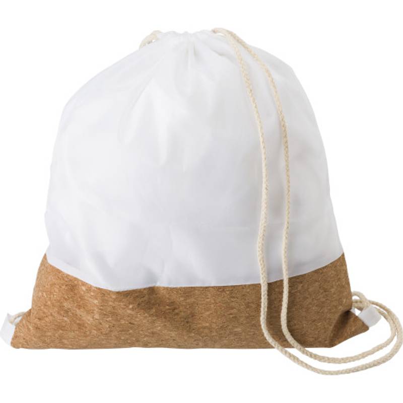 Batoh z RPET a korku so sťahovacou šnúrkou, biela / hnedá Batoh z RPET a korku so sťahovacou šnúrkou, biela / hnedá