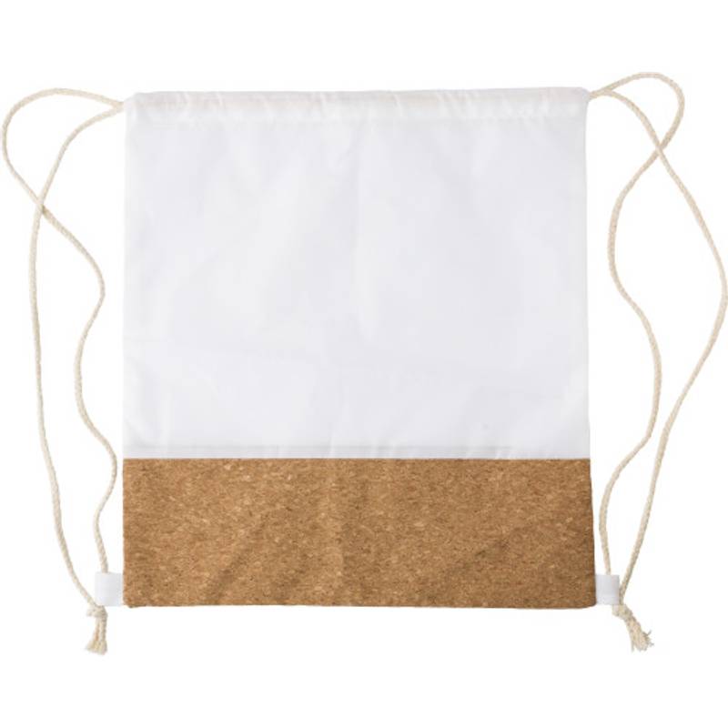 Batoh z RPET a korku so sťahovacou šnúrkou, biela / hnedá Batoh z RPET a korku so sťahovacou šnúrkou, biela / hnedá