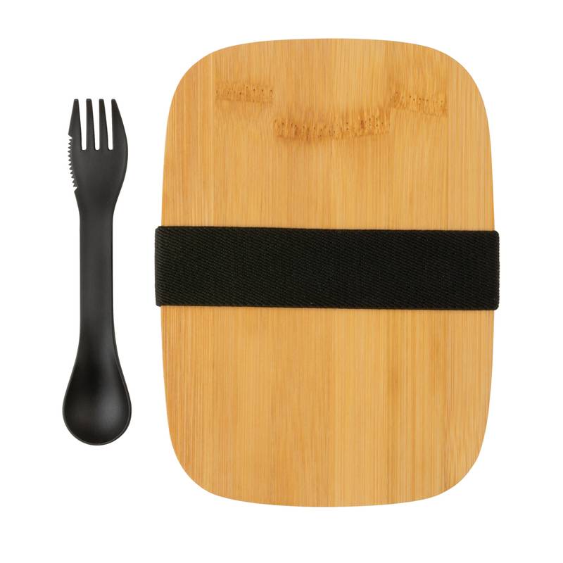 Nerezová krabička na jídlo s bambusovým víkem a příborem Nerezová krabička na jídlo s bambusovým víkem a příborem