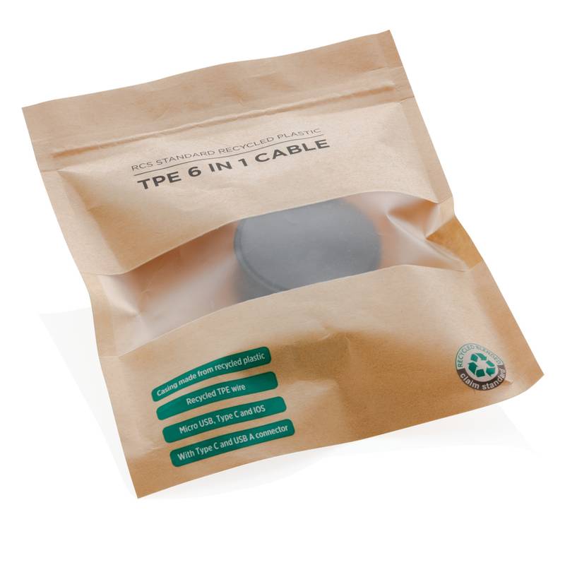 Nabíjací kábel 6 v 1 z RCS recyklovaného plastu a TPE Nabíjací kábel 6 v 1 z RCS recyklovaného plastu a TPE