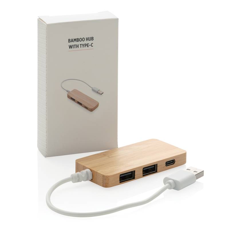 Bambusový USB hub s USB C Bambusový USB hub s USB C