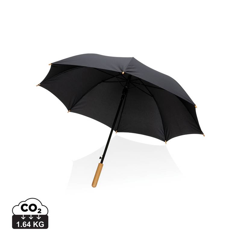 23" bambusový auto-open dáždnik Impact zo 190T RPET AWARE™, čierna