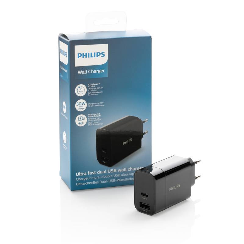 Ultra rýchly PD nabíjací adaptér Philips, čierna