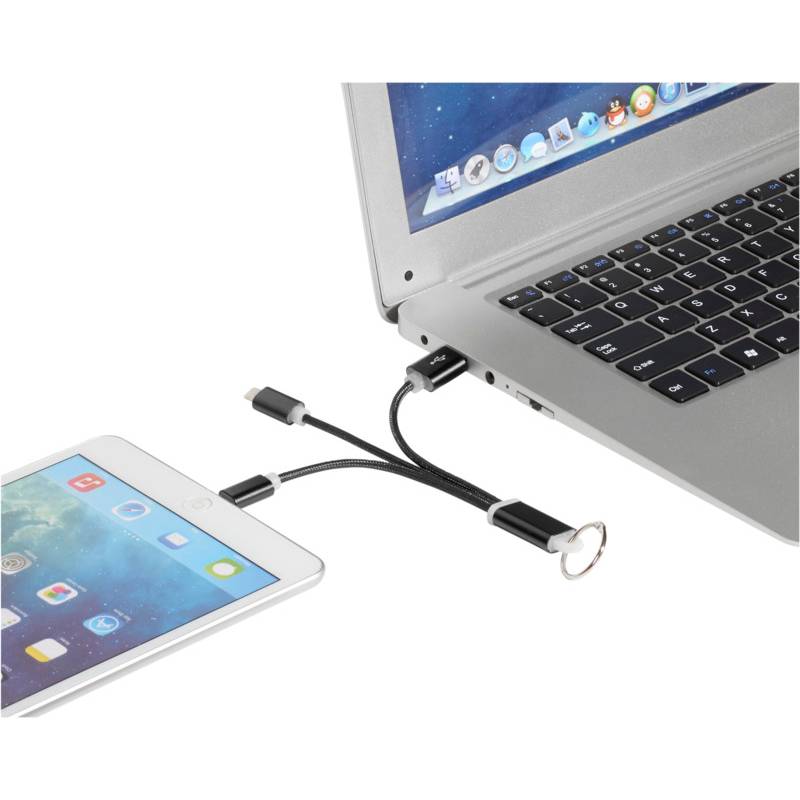 Kovový nabíjecí kabel 3v1 s kroužkem na klíče, černá Kovový nabíjecí kabel 3v1 s kroužkem na klíče, černá