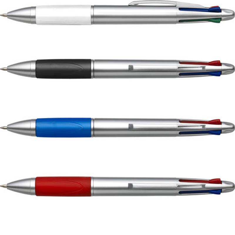 4-barevné kuličkové pero, barevná gumová rukojeť, černá 4-barevné kuličkové pero, barevná gumová rukojeť, černá