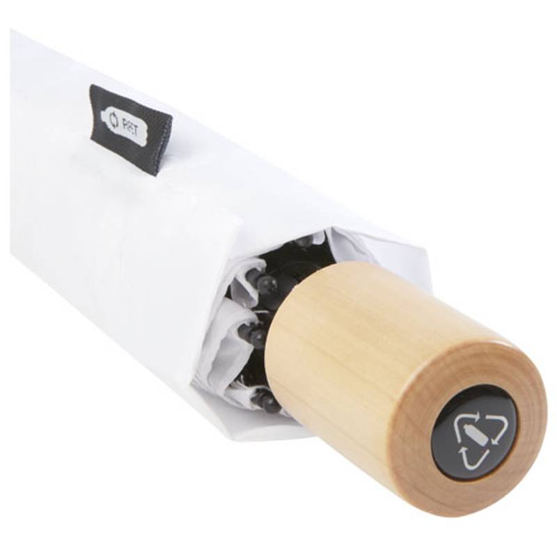 Skladací vetruodolný dáždnik Birgit 21'' z recyklovaného PET materiálu, biela Skladací vetruodolný dáždnik Birgit 21'' z recyklovaného PET materiálu, biela