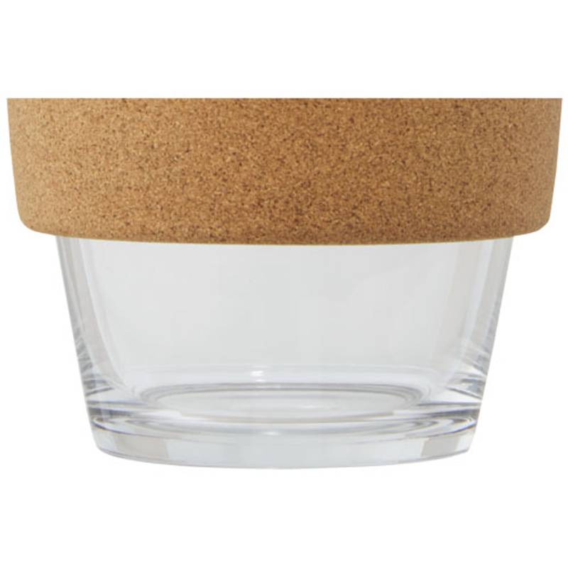 Pohár objemu 360 ml z borosilikátového skla s korkovým obalom a silikonovým viečkom Lidan, biela Pohár objemu 360 ml z borosilikátového skla s korkovým obalom a silikonovým viečkom Lidan, biela