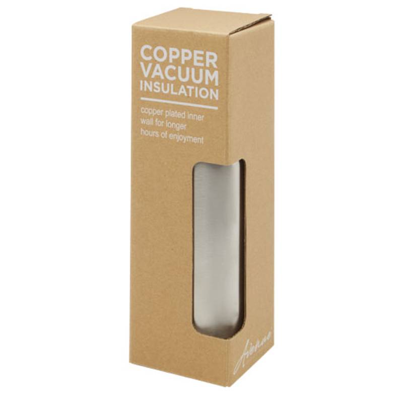 Nerezová fľaša objemu 500 ml s medenou vákuovou izoláciou, pútkom z PU kože a viečkom Ljungan, sivá Nerezová fľaša objemu 500 ml s medenou vákuovou izoláciou, pútkom z PU kože a viečkom Ljungan, sivá