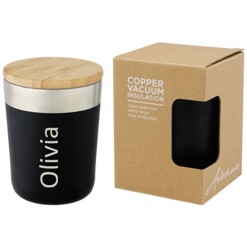 Termo hrnek objemu 300 ml z nerezové oceli s měděnou vakuovou izolací a bambusovým víčkem Lagan Termo hrnek objemu 300 ml z nerezové oceli s měděnou vakuovou izolací a bambusovým víčkem Lagan