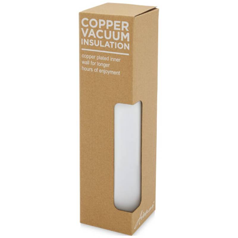 Medená fľaša s vákuovou izoláciou o objemu 600 ml s kovovým pútkom Marka, biela Medená fľaša s vákuovou izoláciou o objemu 600 ml s kovovým pútkom Marka, biela