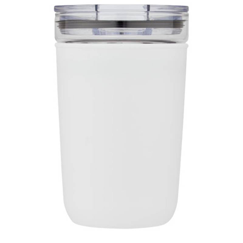 Sklenený hrnček o objemu 420 ml s vonkajšou stenou z recyklovaného plastu Bello, modrá Sklenený hrnček o objemu 420 ml s vonkajšou stenou z recyklovaného plastu Bello, modrá