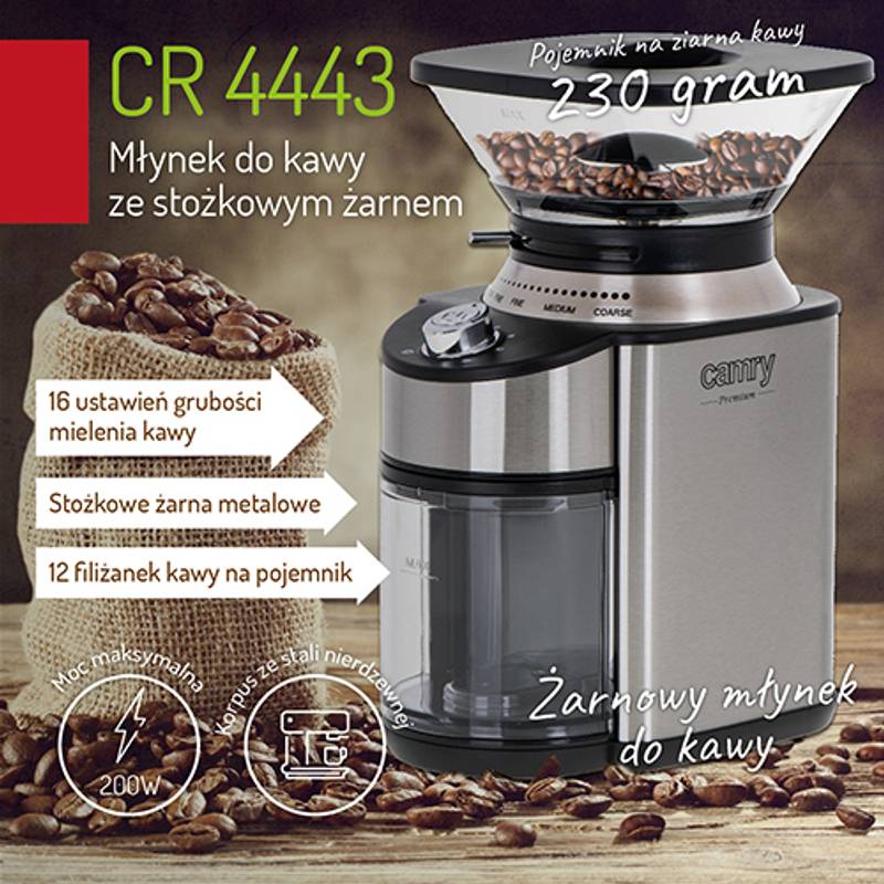 Kónický mlynček na kávu,  CAMRY  CR4443