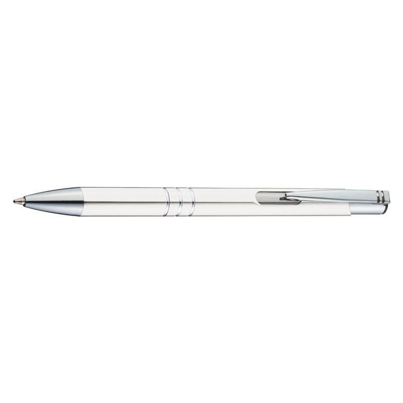 Hliníkové guľôčkové pero, modrá náplň, biela