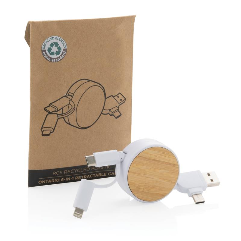 Zvinovací kábel 6 v 1 Ontario z RCS recyklovaného plastu Zvinovací kábel 6 v 1 Ontario z RCS recyklovaného plastu