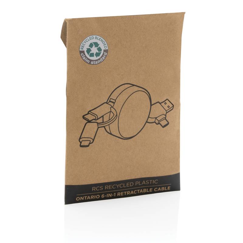 Zvinovací kábel 6 v 1 Ontario z RCS recyklovaného plastu Zvinovací kábel 6 v 1 Ontario z RCS recyklovaného plastu