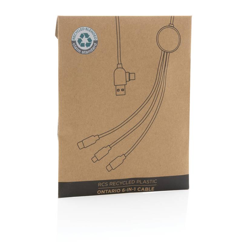 Nabíjací kábel 6 v 1 Ontario z RCS recyklovaného plastu Nabíjací kábel 6 v 1 Ontario z RCS recyklovaného plastu