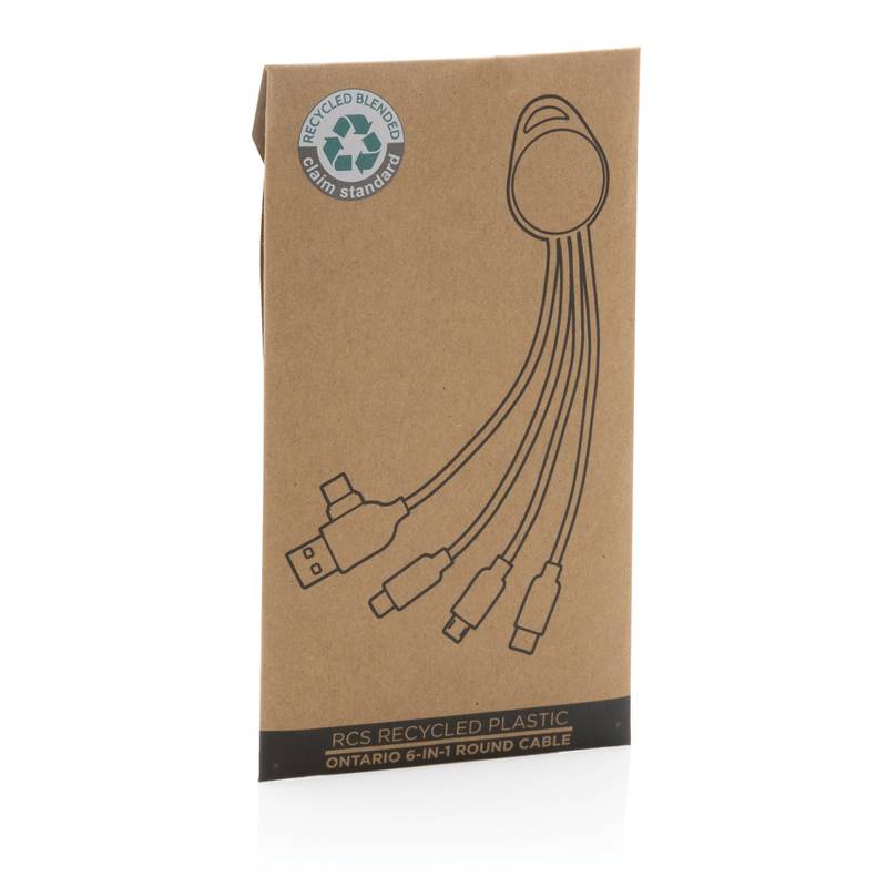 Vreckový nabíjací kábel 6 v 1 Ontario z RCS recykl. plastu Vreckový nabíjací kábel 6 v 1 Ontario z RCS recykl. plastu