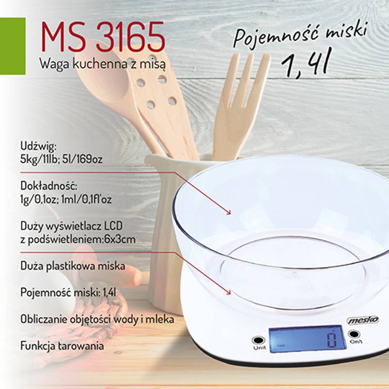 Kuchynská váha s miskou, MESKO MS3165 Kuchynská váha s miskou, MESKO MS3165