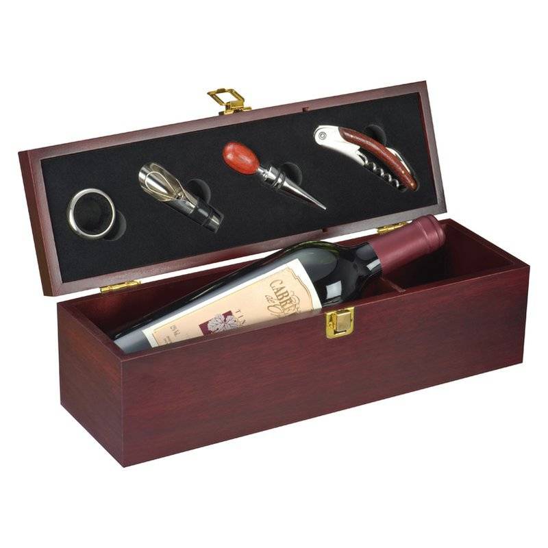 Aver Dřevěná dárková kazeta na láhev se sadou na víno Aver Dřevěná dárková kazeta na láhev se sadou na víno