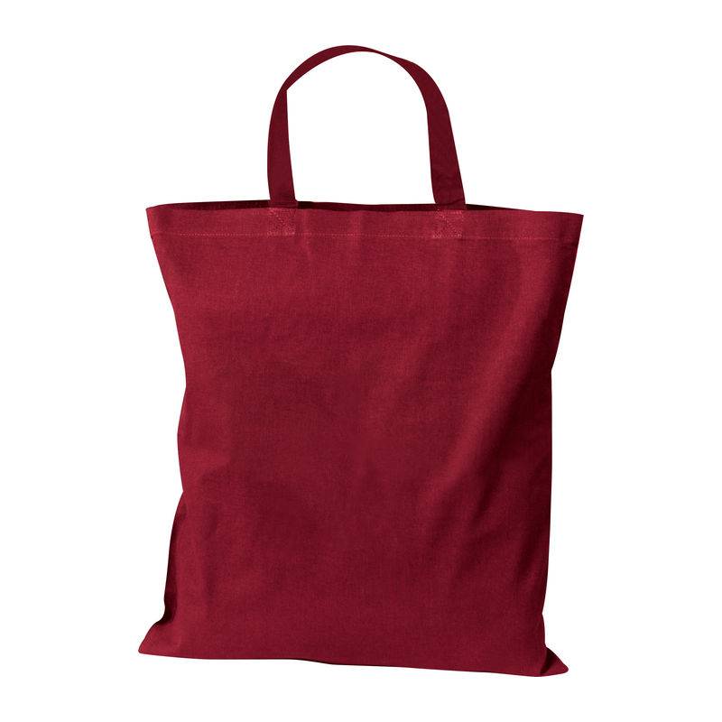 Bavlnená taška OEKO TEX s krátkymi ušami, 140 g/m², červená bordová Bavlnená taška OEKO TEX s krátkymi ušami, 140 g/m², červená bordová