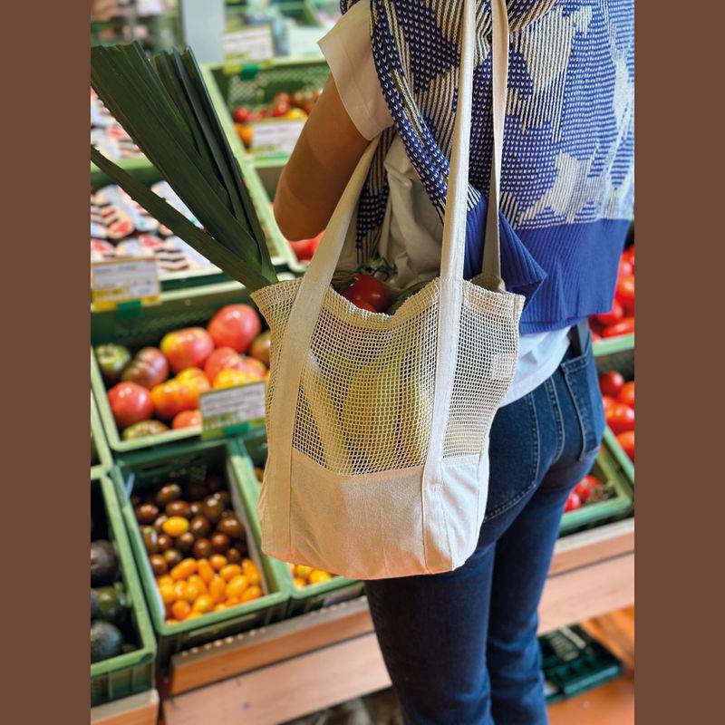 Bavlnená taška OEKO Tex s háčkovanou strednou časťou, biela Bavlnená taška OEKO Tex s háčkovanou strednou časťou, biela