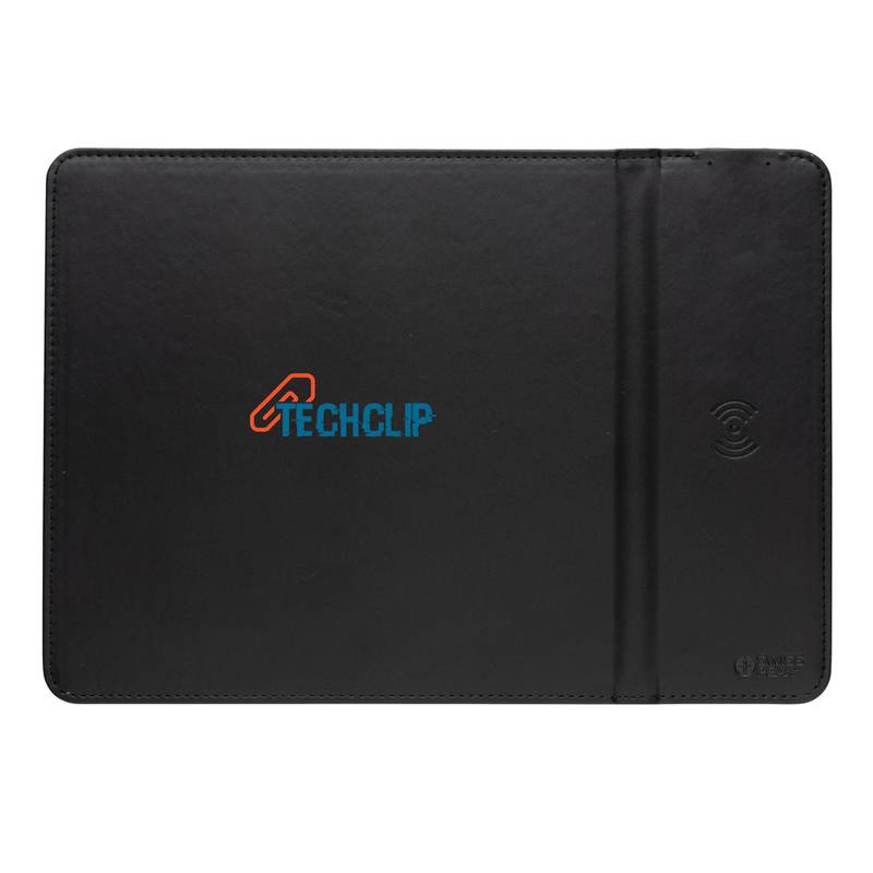 Podložka pod myš z GRS recyklovaného PU s Qi nabíječkou 10W, černá Podložka pod myš z GRS recyklovaného PU s Qi nabíječkou 10W, černá