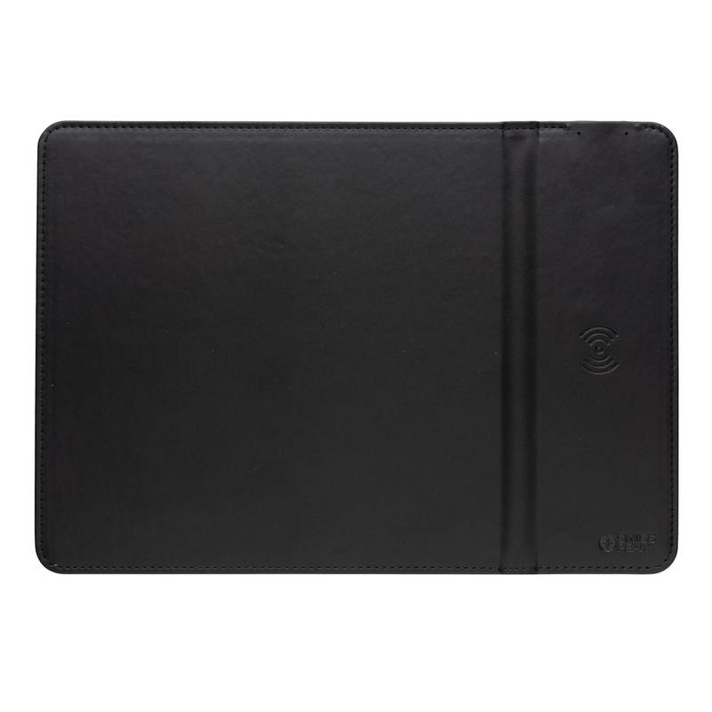 Podložka pod myš z GRS recyklovaného PU s Qi nabíječkou 10W, černá Podložka pod myš z GRS recyklovaného PU s Qi nabíječkou 10W, černá