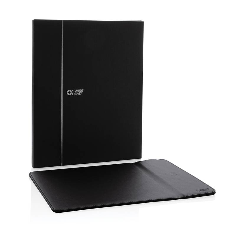 Podložka pod myš z GRS recyklovaného PU s Qi nabíječkou 10W, černá Podložka pod myš z GRS recyklovaného PU s Qi nabíječkou 10W, černá