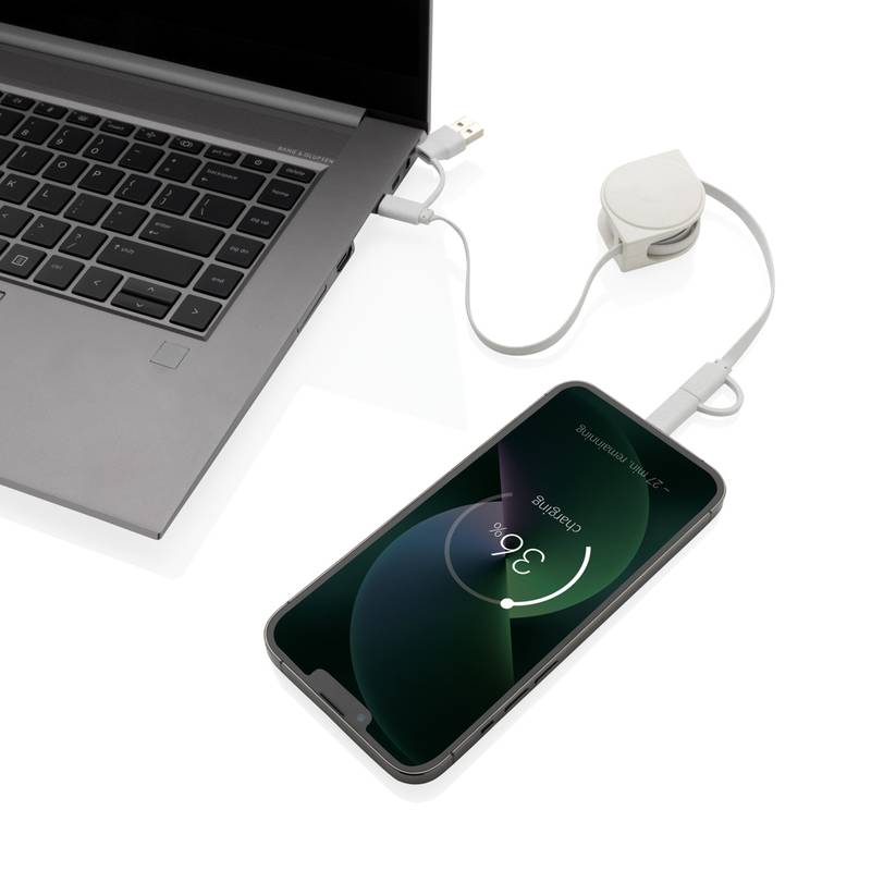 Nabíjací kábel 6 v 1 z RCS recyklovaného plastu a TPE, biela Nabíjací kábel 6 v 1 z RCS recyklovaného plastu a TPE, biela