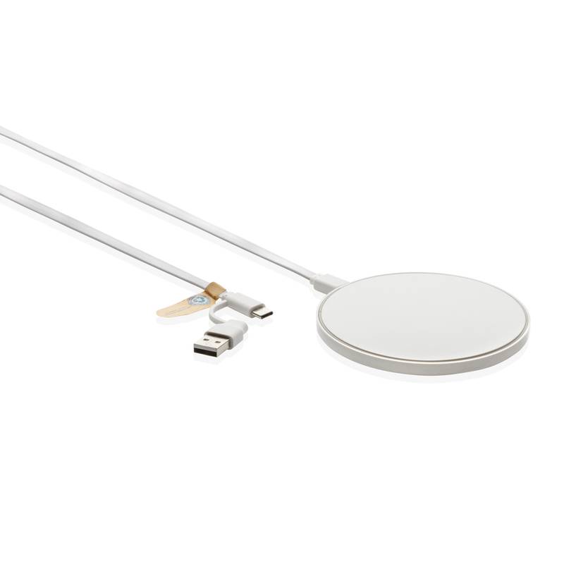 Bezdrôtová nabíjačka 10W z RCS recyklovaného plastu, biela Bezdrôtová nabíjačka 10W z RCS recyklovaného plastu, biela