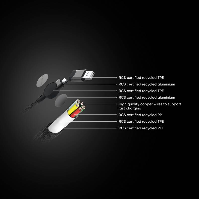 Nabíjecí kabel 6 v 1 Oakland 1,2m 60W, černá Nabíjecí kabel 6 v 1 Oakland 1,2m 60W, černá