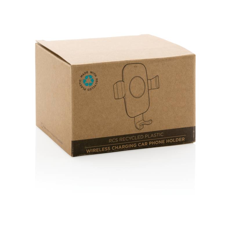 Držiak telefónu do auta s 10W Qi z RCS recyklovaného plastu, čierna Držiak telefónu do auta s 10W Qi z RCS recyklovaného plastu, čierna