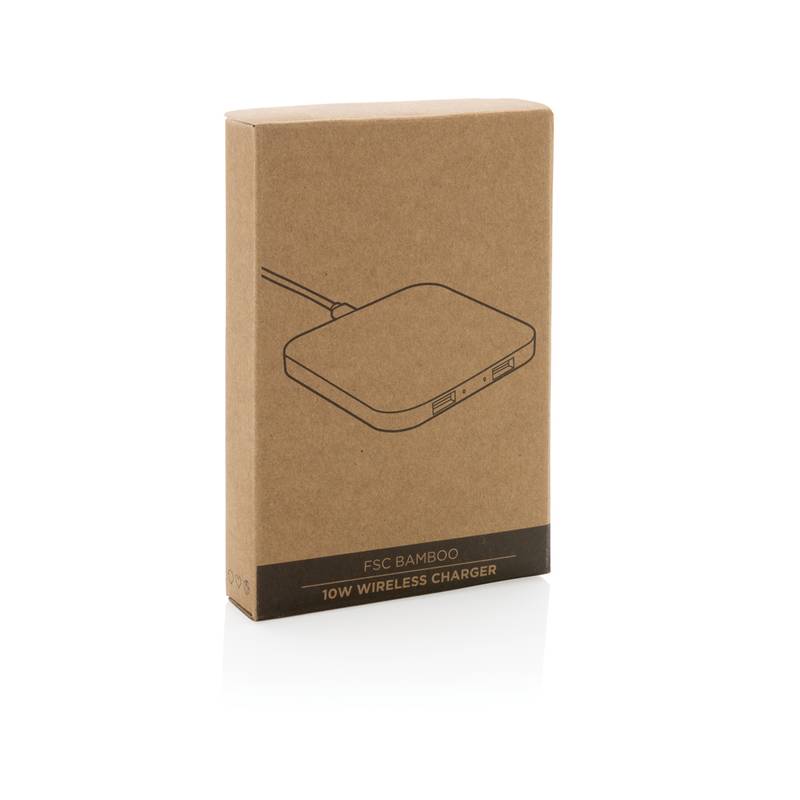 Bezdrôtová nabíjačka 10W s USB z FSC® bambusu, hnedá Bezdrôtová nabíjačka 10W s USB z FSC® bambusu, hnedá
