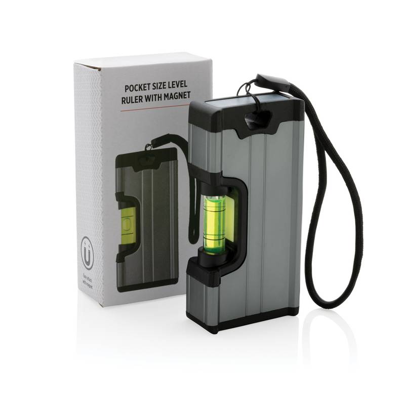 Vreckové pravítko s vodováhou a magnetom, sivá Vreckové pravítko s vodováhou a magnetom, sivá