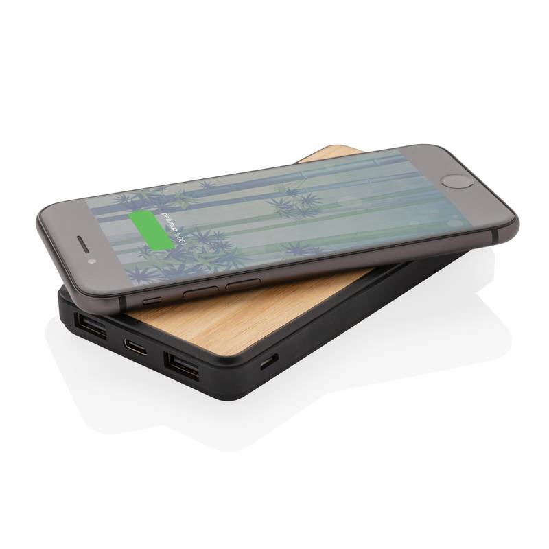 Bezdrôtová powerbanka 8 000 mAh z FSC® bambusu a RCS Rplastu, hnedá Bezdrôtová powerbanka 8 000 mAh z FSC® bambusu a RCS Rplastu, hnedá