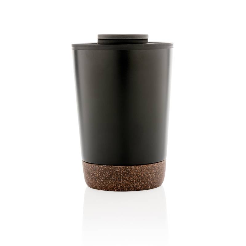 Korkový termohrnček z GRS recykl. plastu a ocele, sivá strieborná Korkový termohrnček z GRS recykl. plastu a ocele, sivá strieborná