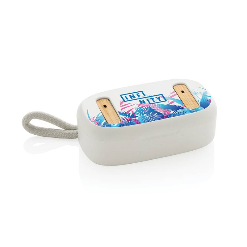 TWS slúchadlá z RCS recykl. plastu a FSC® bambusu, biela TWS slúchadlá z RCS recykl. plastu a FSC® bambusu, biela