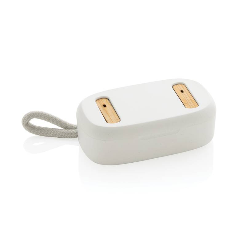 TWS slúchadlá z RCS recykl. plastu a FSC® bambusu, biela TWS slúchadlá z RCS recykl. plastu a FSC® bambusu, biela