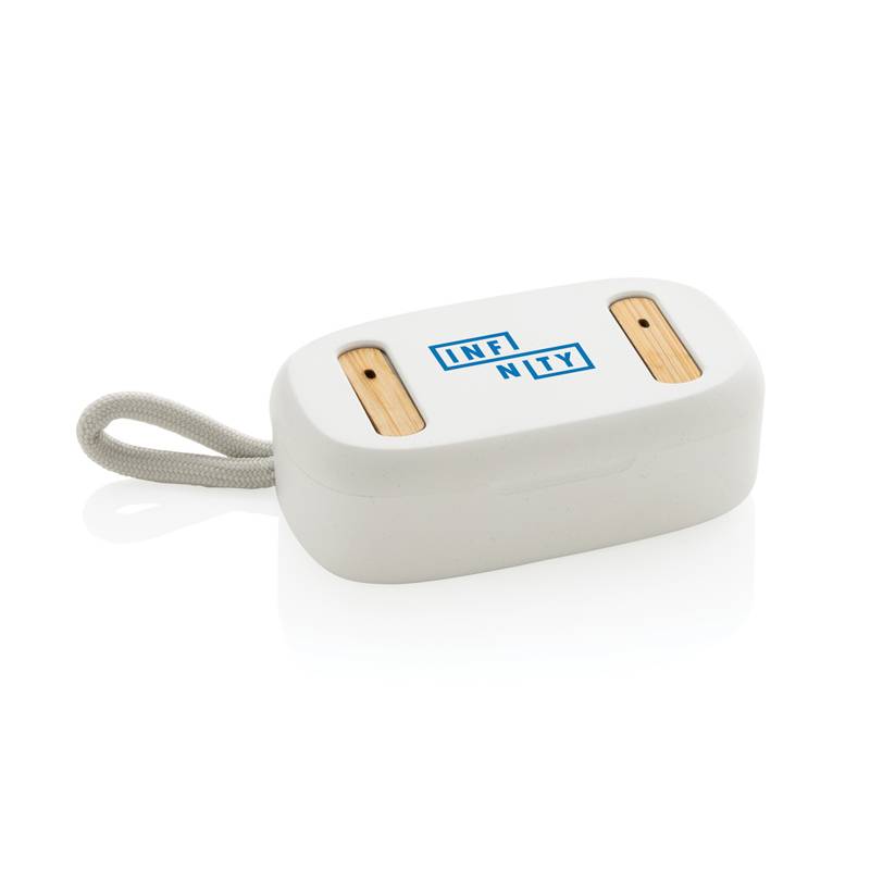 TWS slúchadlá z RCS recykl. plastu a FSC® bambusu, biela TWS slúchadlá z RCS recykl. plastu a FSC® bambusu, biela