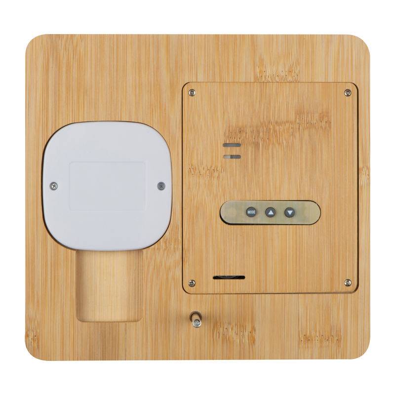 Meteostanica a bezdrôtová nabíjačka z bambusu, hnedá béžová Meteostanica a bezdrôtová nabíjačka z bambusu, hnedá béžová