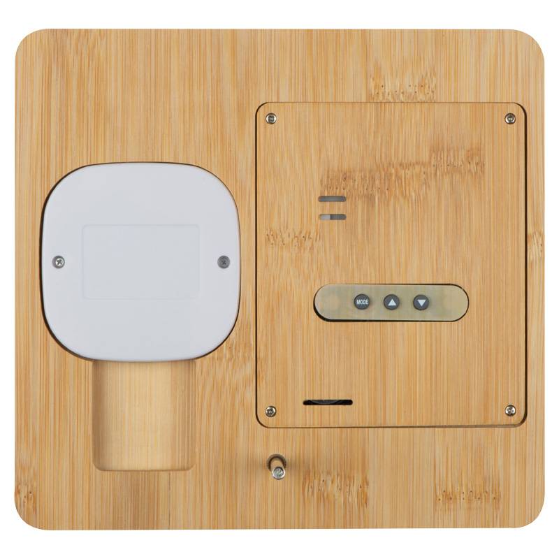 Meteostanica a bezdrôtová nabíjačka z bambusu, hnedá béžová Meteostanica a bezdrôtová nabíjačka z bambusu, hnedá béžová