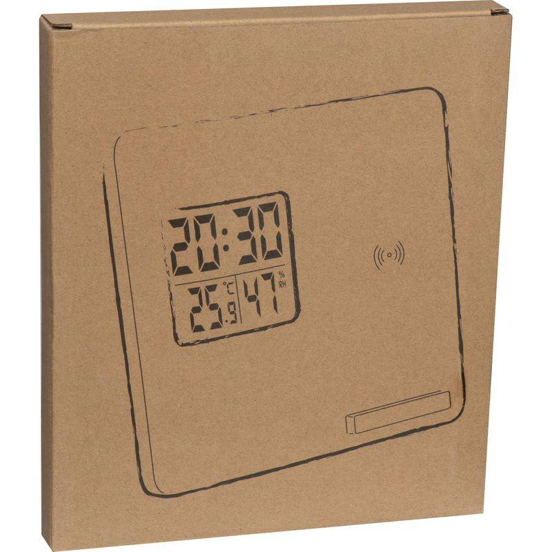 Meteostanica a bezdrôtová nabíjačka z bambusu, hnedá béžová Meteostanica a bezdrôtová nabíjačka z bambusu, hnedá béžová