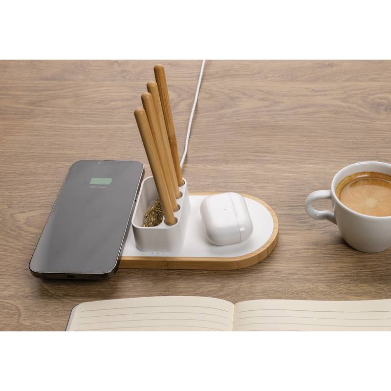 Bezdrôtová nabíjačka Ontario 10W z RCS rec. plastu a FSC®, biela Bezdrôtová nabíjačka Ontario 10W z RCS rec. plastu a FSC®, biela