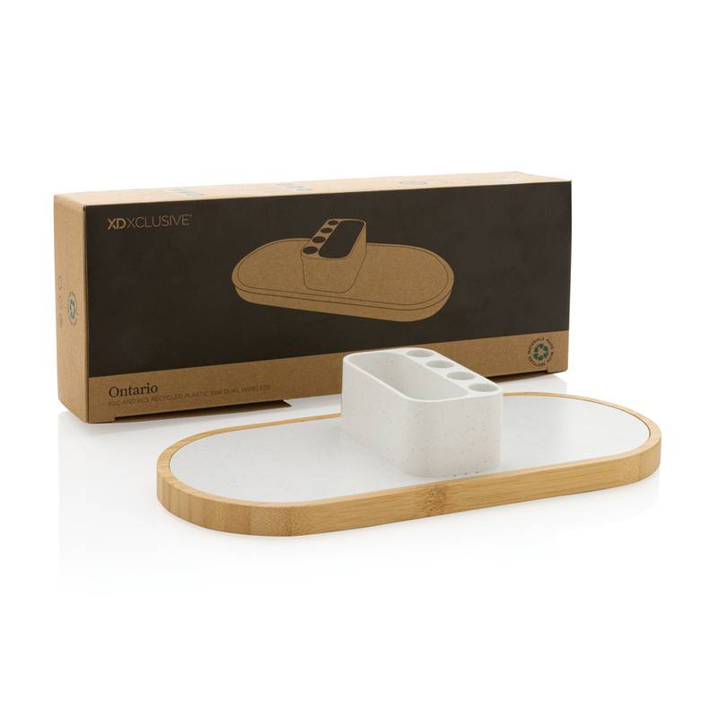 Bezdrôtová nabíjačka Ontario 10W z RCS rec. plastu a FSC®, biela Bezdrôtová nabíjačka Ontario 10W z RCS rec. plastu a FSC®, biela