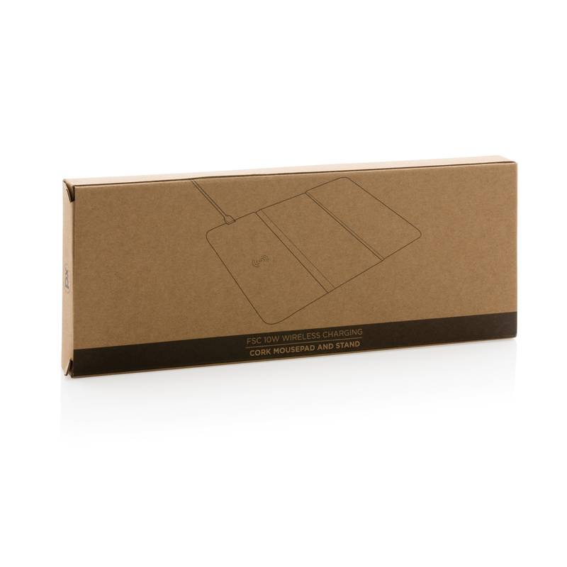 Podložka pod myš s bezdrôtovou nabíjačkou 10W z FSC® korku, hnedá Podložka pod myš s bezdrôtovou nabíjačkou 10W z FSC® korku, hnedá