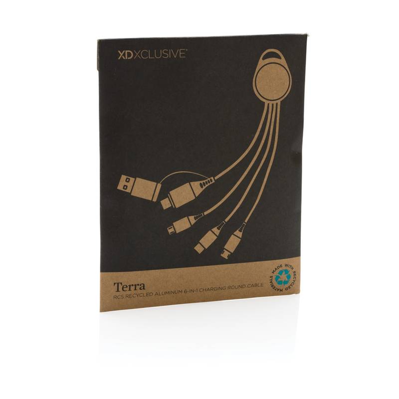 Nabíjací kábel 6 v 1 Terra 12cm z RCS recykl. hliníka a TPE, sivá Nabíjací kábel 6 v 1 Terra 12cm z RCS recykl. hliníka a TPE, sivá