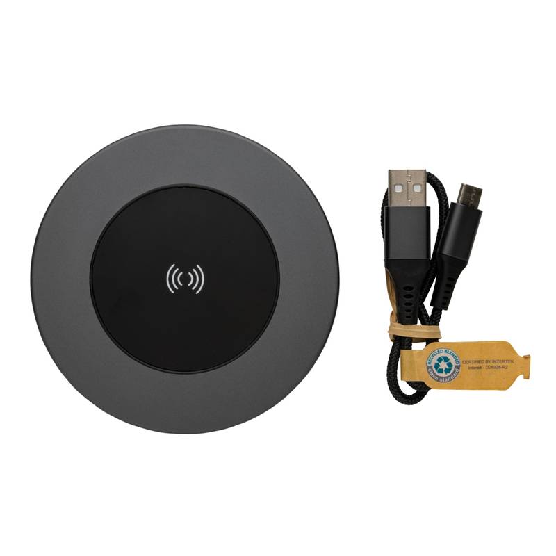 Bezdrôtová nabíjačka Terra 10W z RCS recykl. hliníka, sivá Bezdrôtová nabíjačka Terra 10W z RCS recykl. hliníka, sivá