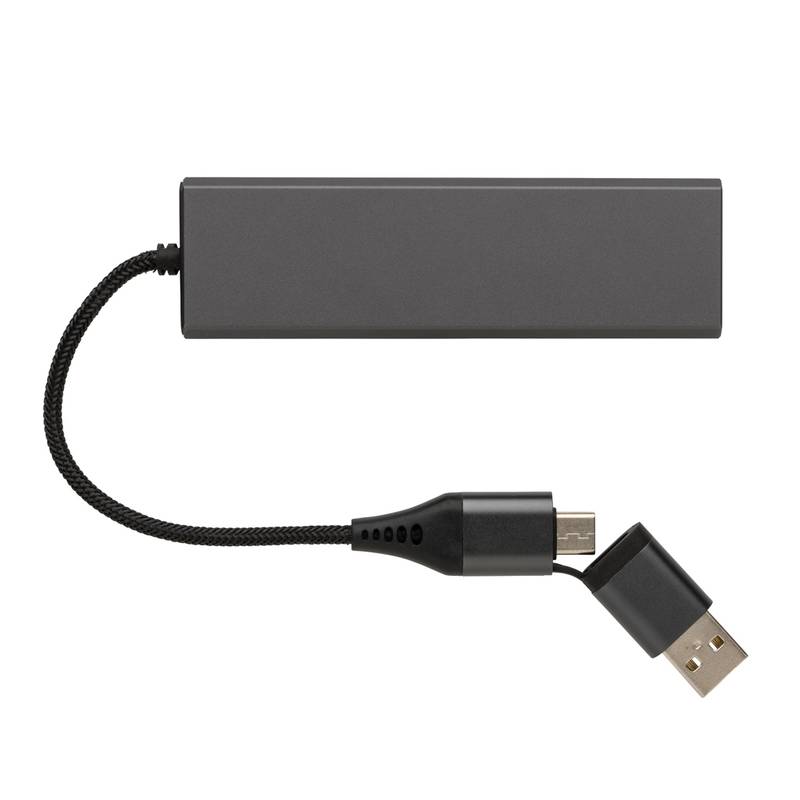 USB rozbočovač Terra z RCS recykl. hliníka, sivá USB rozbočovač Terra z RCS recykl. hliníka, sivá