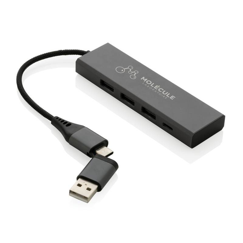 USB rozbočovač Terra z RCS recykl. hliníka, sivá USB rozbočovač Terra z RCS recykl. hliníka, sivá